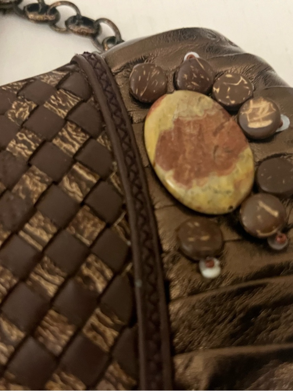 Vintage Mary Frances Brown Embellished Shoulder Bag with Stone Accents - Picture 7 of 11